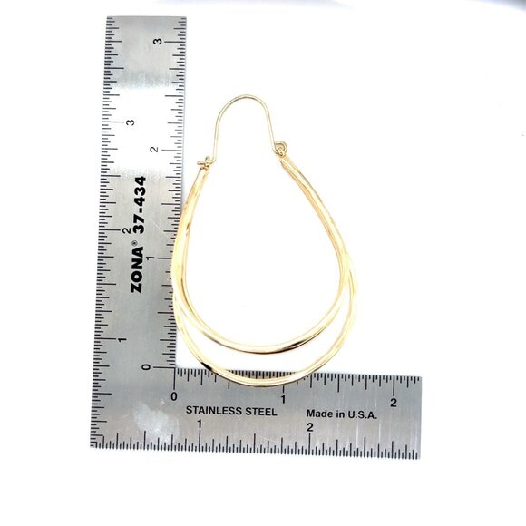 Large Golden Triple Hoops Earrings - Picture 4 of 4